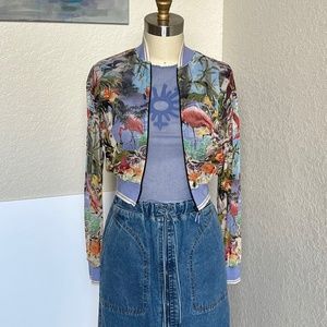 Jean Paul Gaultier flamingo mesh cropped bomber jacket